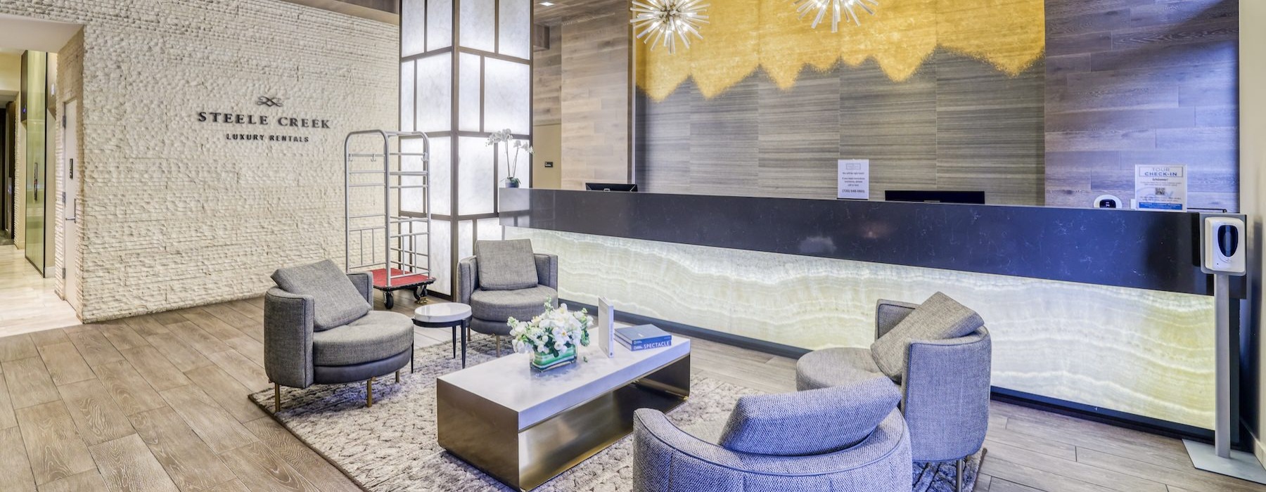 a leasing office with chairs