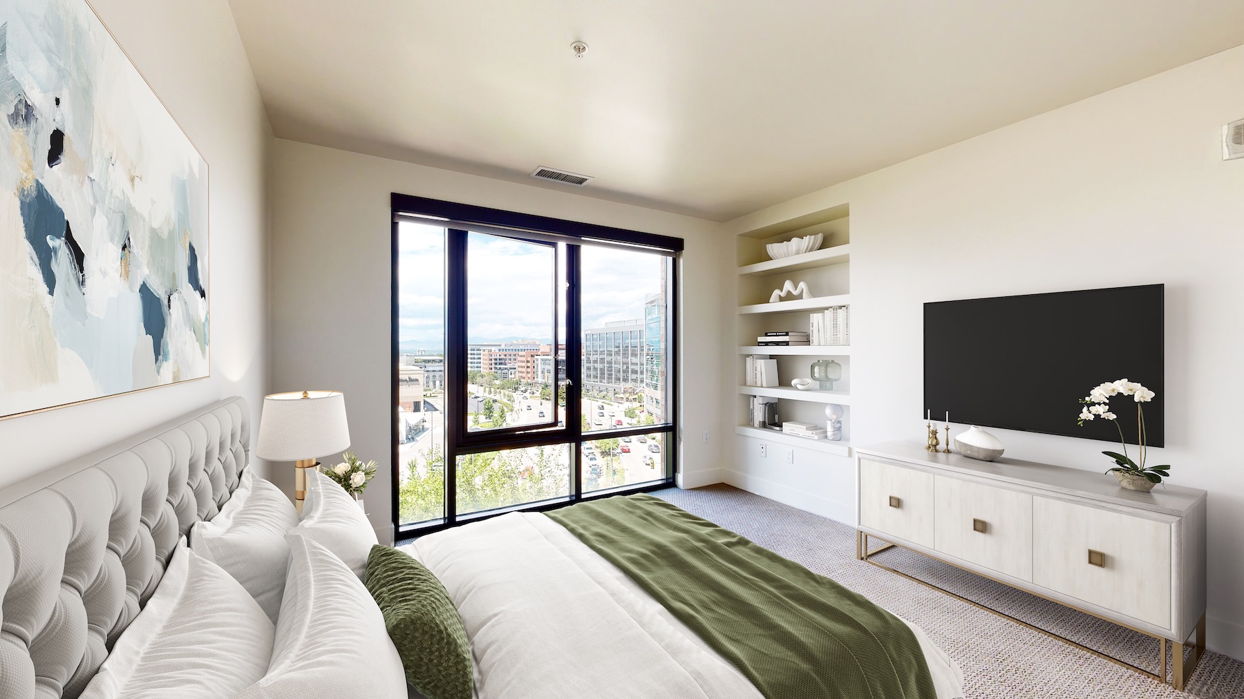 Sleep in style a bedroom with a bed and a tv on a dresser